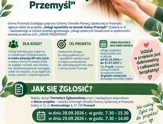 Gmina Przemyśl ogłasza dodatkowy nabór do projektu „Usługi sąsiedzkie”