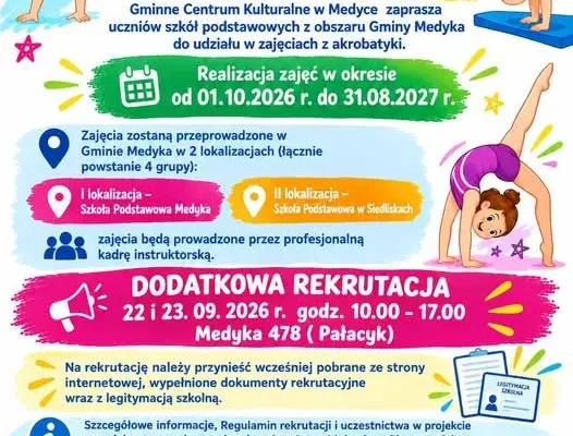 Akrobatyka w Gminie Medyka: dodatkowa rekrutacja dla dzieci z Siedlisk
