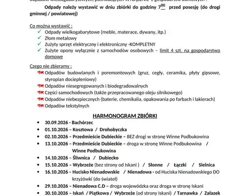 Dubiecko: rusza objazdowa zbiórka odpadów wielkogabarytowych 2026