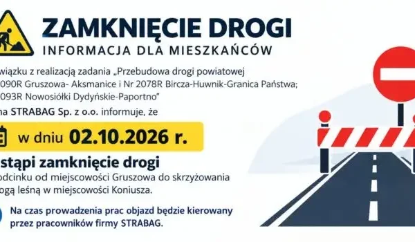 Zamknięcie drogi powiatowej na odcinku Gruszowa – Koniusza