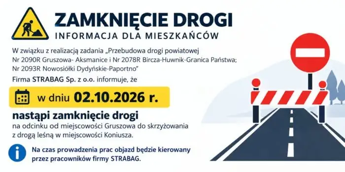 Zamknięcie drogi powiatowej na odcinku Gruszowa – Koniusza