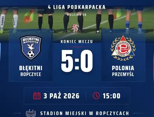 Błękitni Ropczyce rozgromili Polonię Przemyśl 5:0. Trzy karne i czerwona kartka w meczu 4. ligi podkarpackiej