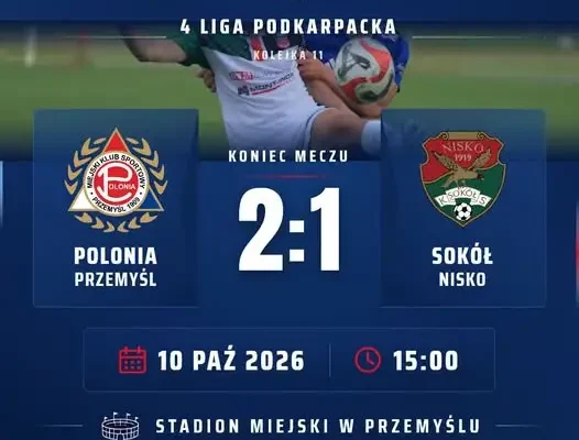 Polonia Przemyśl wygrywa z Sokołem Nisko 2:1 – ważne punkty zostają w domu