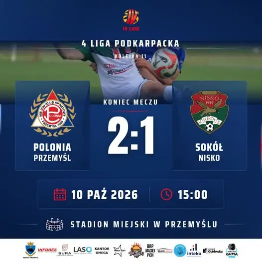 Polonia Przemyśl wygrywa z Sokołem Nisko 2:1 – ważne punkty zostają w domu