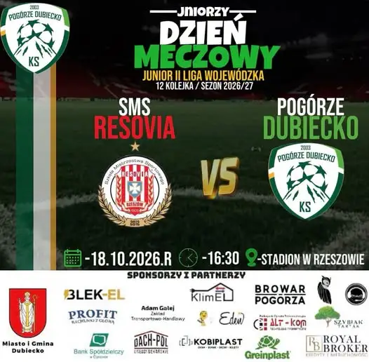 Mecz juniorów: SMS Resovia Rzeszów kontra KS Pogórze Dubiecko