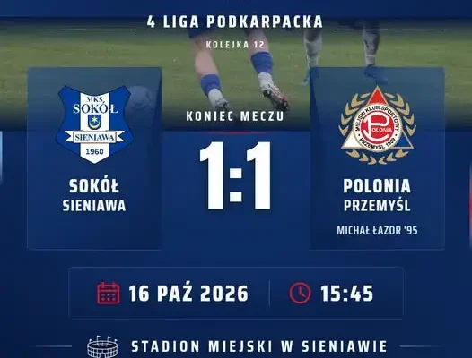 Sokół Sieniawa zremisował z Polonią Przemyśl po golu w 95. minucie
