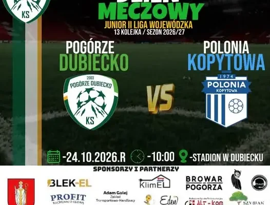 Mecz juniorów starszych: KS Pogórze Dubiecko zmierzy się z Polonią Kopytowa