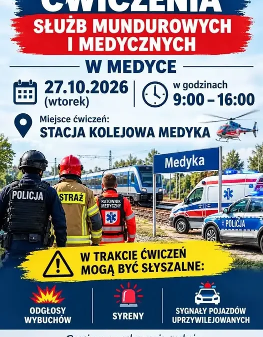 Ćwiczenia służb na stacji kolejowej w Medyce – możliwe odgłosy wybuchów i syren