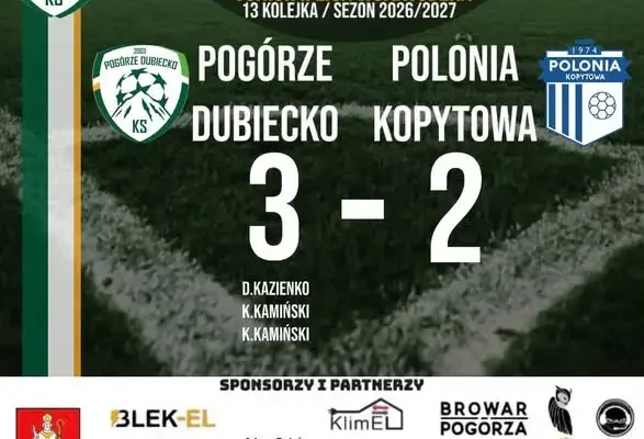 Juniorzy Pogórza Dubiecko wygrali z Polonią Kopytowa 3:2